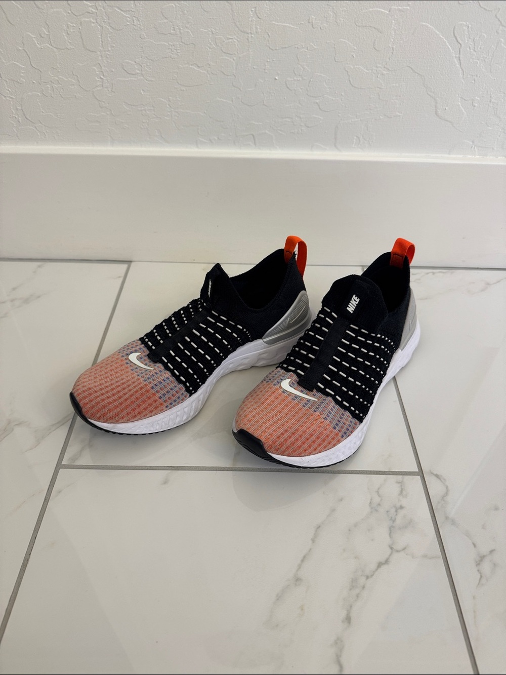 Nike Women's Phantom Flynit 2 Sneakers in Black, Coral, Orange and White